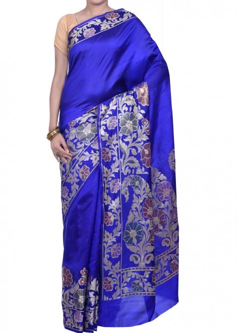 Designer Royal Blue Banarasi Pure Silk Saree Online USA
