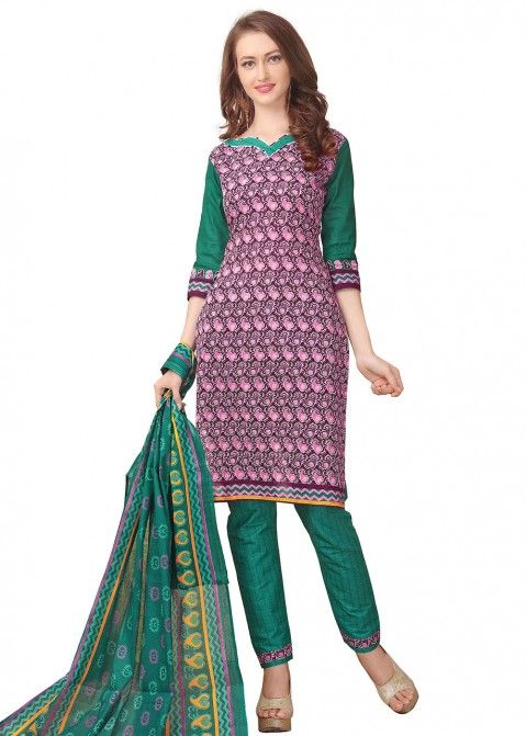 Pink Straight Cut Printed Cotton Salwar Suit