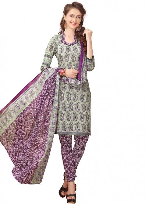 Green Straight Cut Printed Cotton Salwar Suit