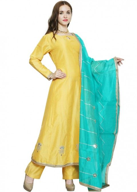 Attentive Yellow Color Palazzo Suit With Matching Dupatta