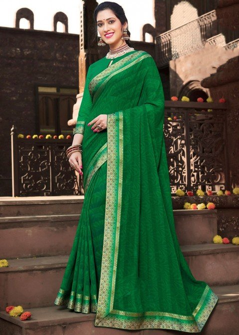 Rewa Fashion Printed Bottle Green Georgette Saree, 6 m at Rs 700 in Surat