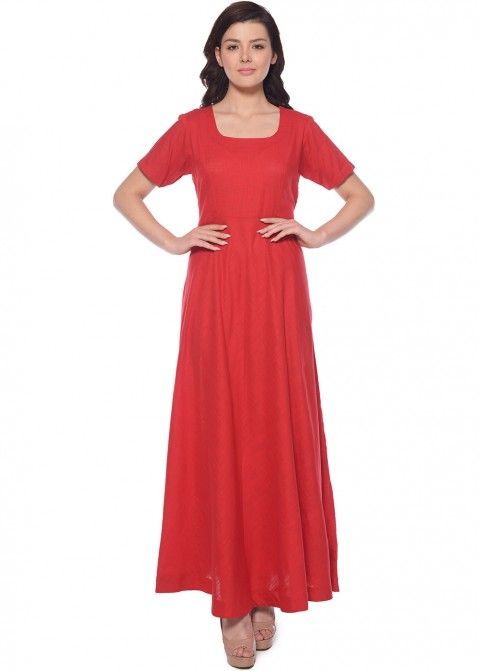 Readymade Flared Red Indo Western Dress