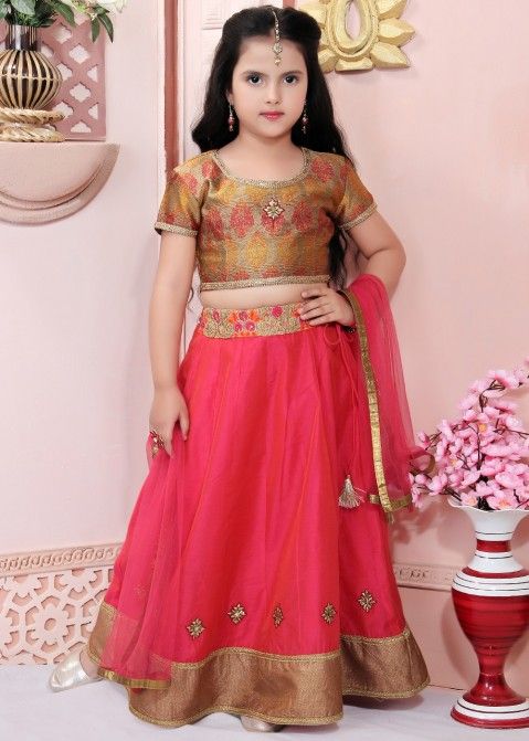 Red Color Pure Silk Kids Lehenga Choli for Wedding and Festival Wear in  USA, UK, Malaysia, South Africa, Dubai, Singapore