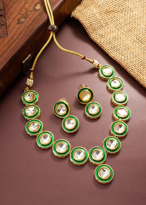 Green Kundan Studded Necklace Set