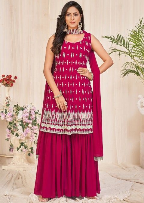 Pink Pakistani Sharara Suit In Georgette Latest 3952SL19