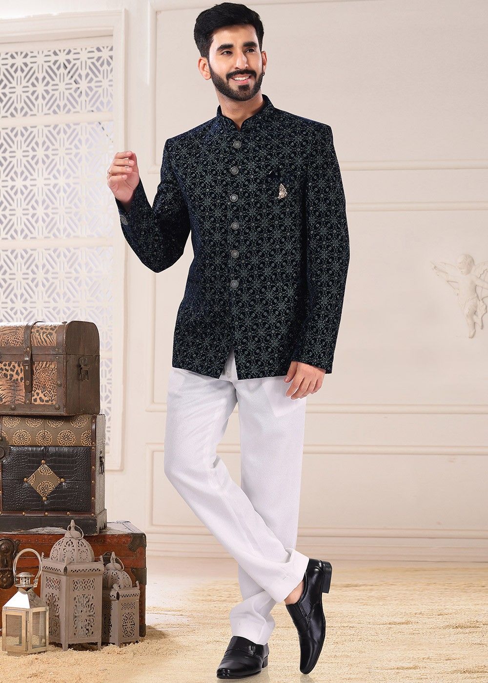 Imported Fabric Mandarin Suit Bandhgala Ethnic Indian Jodhpuri Suit Royal  Blue | eBay