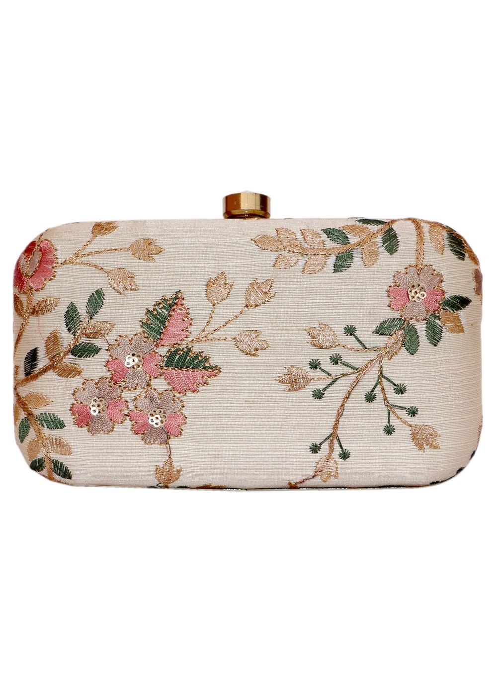Floral Embroidered White Frame Box Clutch 103BG01