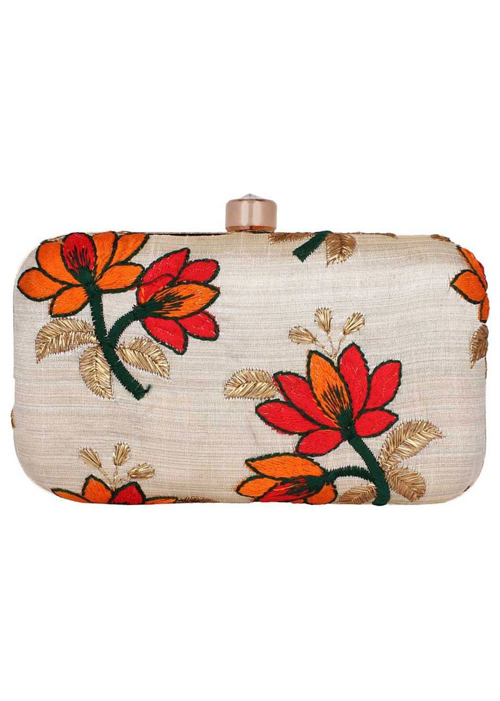 Buy White Box Clutch With Wooden Frame And Hand Embellished White Bead  Flowers Online - Kalki Fashion