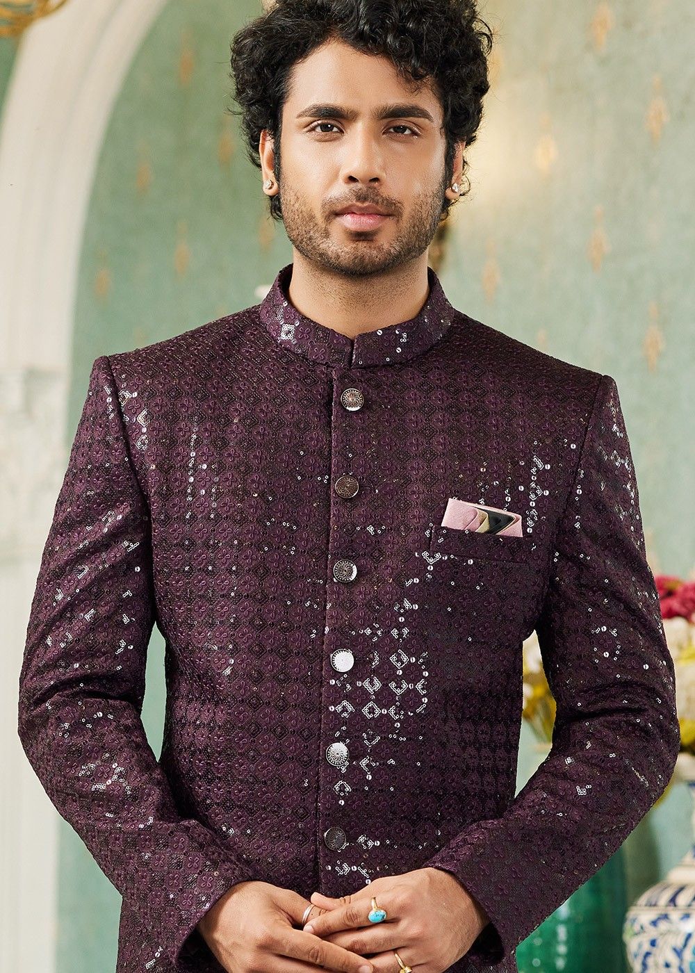 Buy Wine Stone Embellished Jodhpuri Suit Online in India @Manyavar - Suit  Set for Men