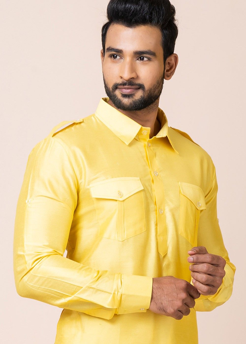 Readymade Yellow Pathani Suit In Viscose 1177MW09