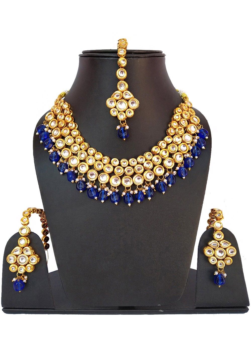 Kriaa Gold Plated Blue Meenakari Necklace Set With Maang Tikka - 11160