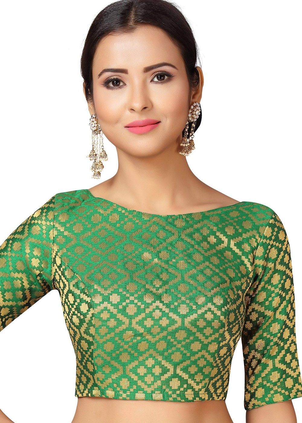 Brocade Boat Neck Blouse In Green 155BL54