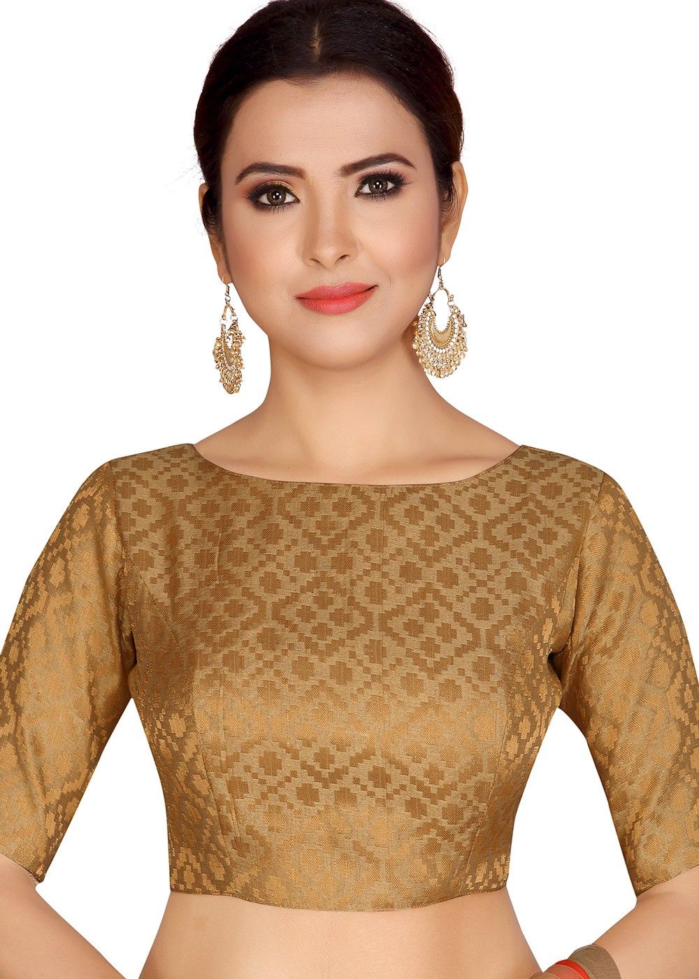 Brocade Boat Neck Blouse In Gold 155BL57