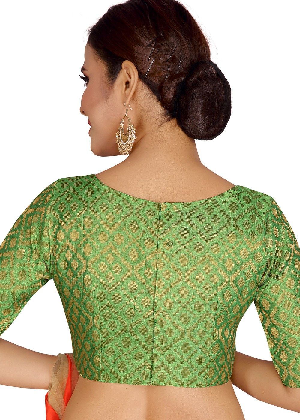 Brocade Boat Neck Blouse In Green 155BL58
