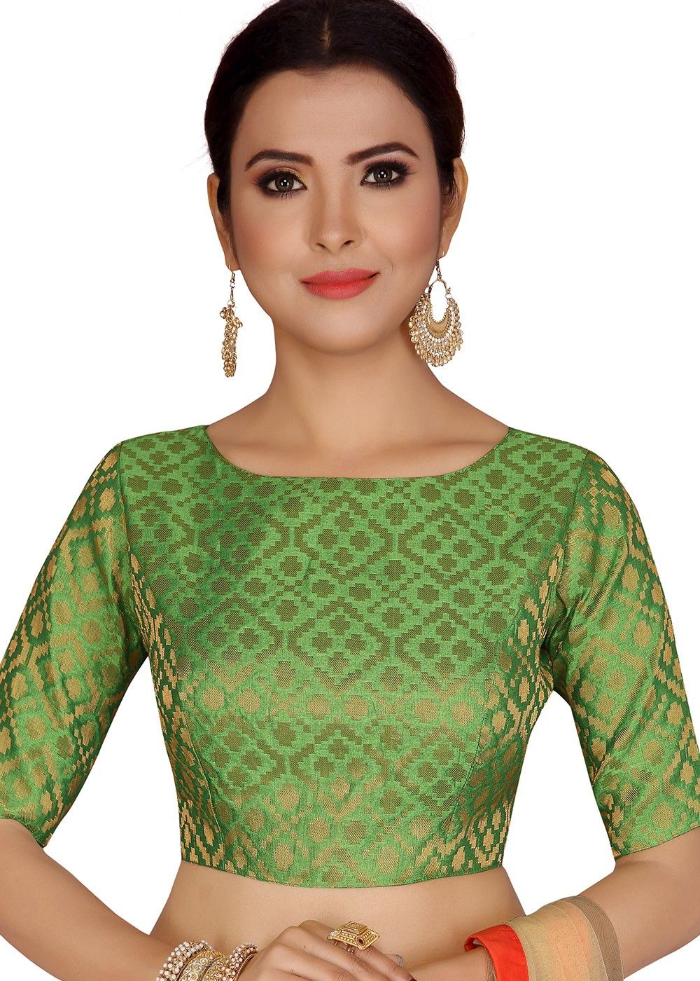 Brocade Boat Neck Blouse In Green 155BL58
