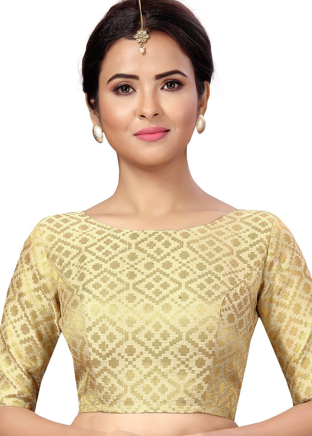 Brocade Boat Neck Blouse In Gold 155BL60