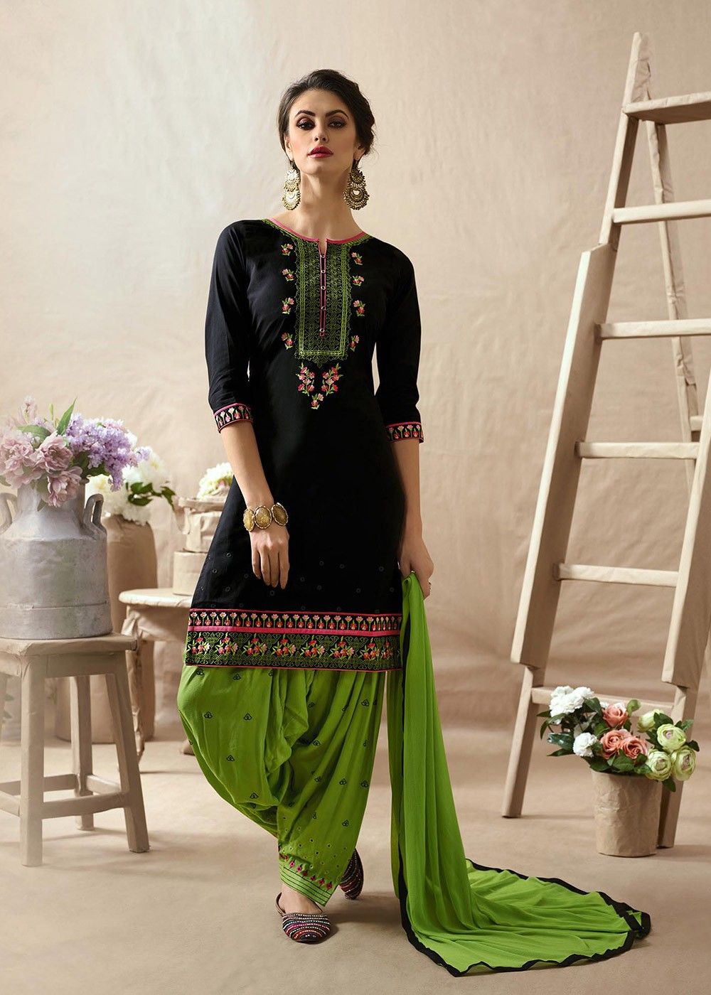 Festival Wear And Party Wear Striking Black Cotton Satin Patiala Suit at Rs  1150 in Surat