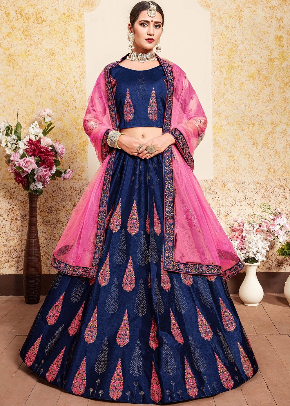 Royal Blue Embellished Satin Lehenga Choli 1804LG26