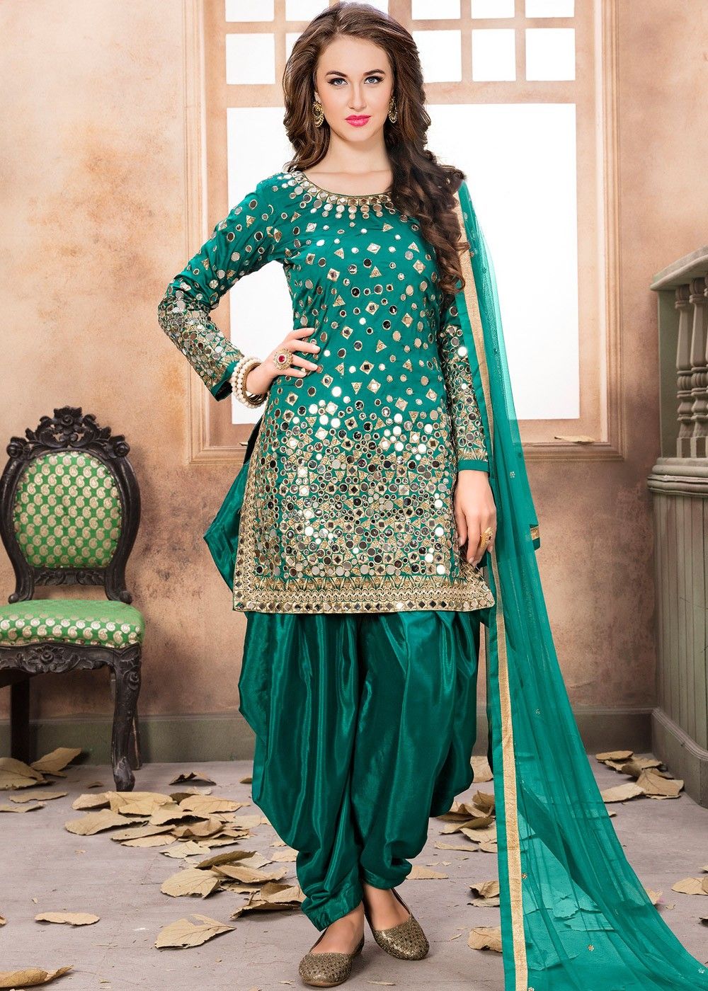 Green Art Silk Punjabi Salwar Suit with 