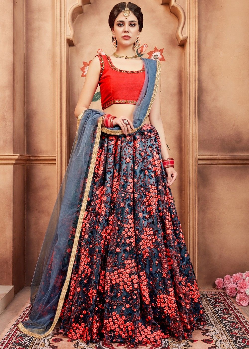 Indian wedding choli with grey colour with nett fabric with cream full seqwance work in blouse