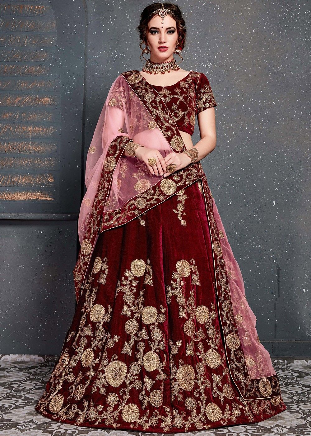 Jodha Crimson Double Dupatta Embroidered Silk Lehenga Set – Fabilicious  Fashion