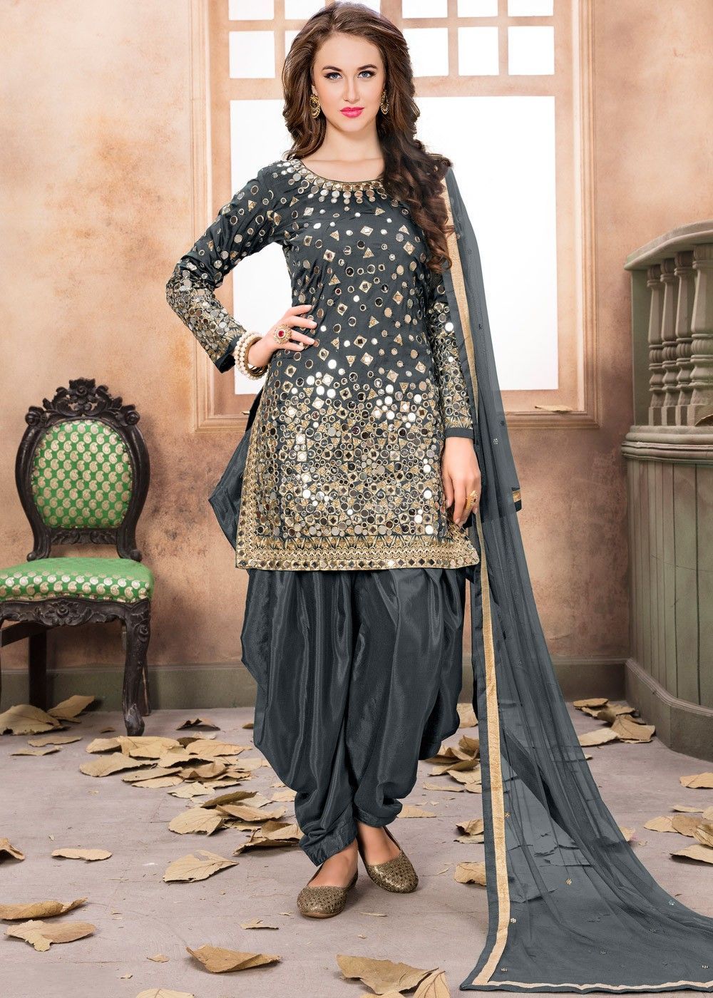 Punjabi pant suit Bollywood Designer Indian silk SALWAR KAMEEZ velvet dupatta 