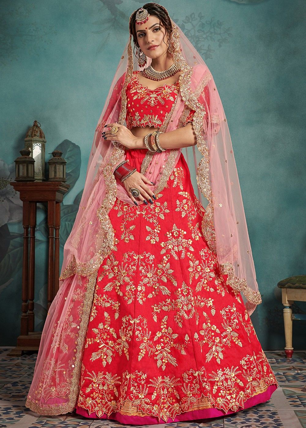 Punch Pink Bridal Wedding Lehenga Choli Set In Silk SFSJDN12810 – Siya  Fashions