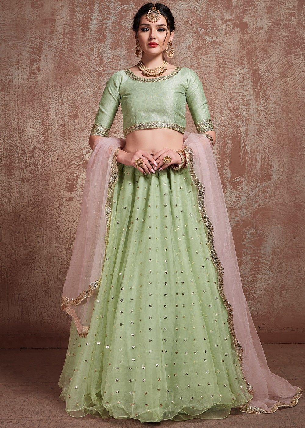 RE - Green Coloured Sequence Work Georgette Lehenga Choli - New In - Indian