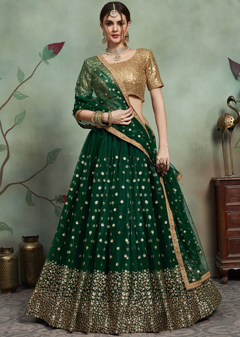 Embroidered Indian Emerald Green Lehenga Choli for Wedding – Nameera by  Farooq
