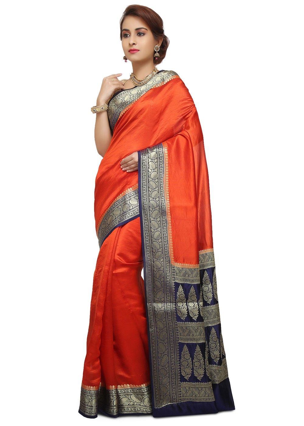 Orange & Black Pure Kanchi Silk Saree | Sakhi Fashions – sakhifashions