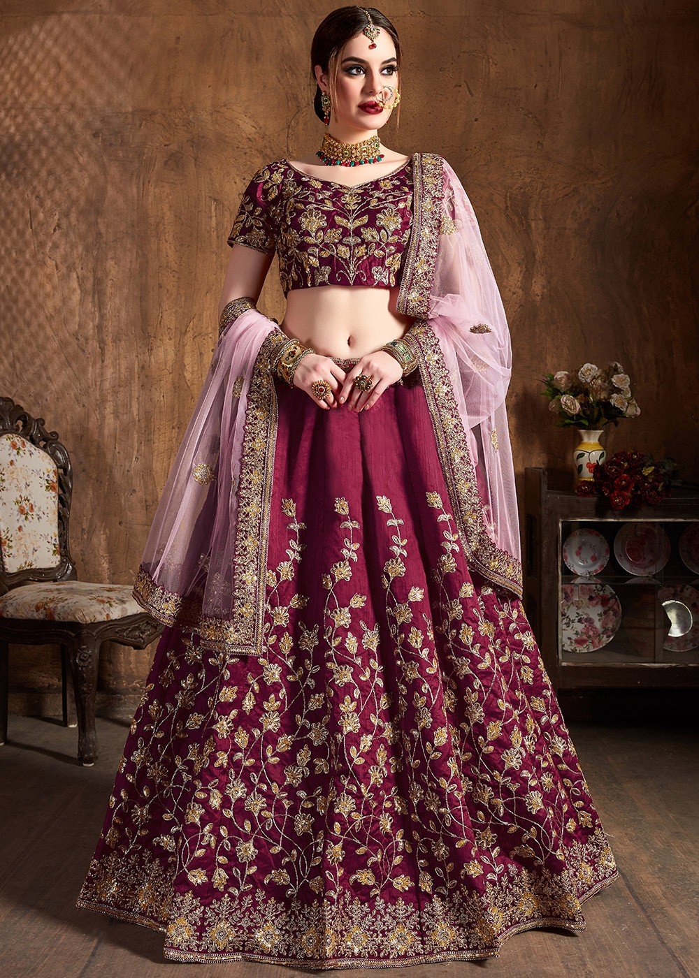 Buy New Fashion Silk Maroon Embroidered Bollywood types Solid Lehenga Choli  Online In India At Discounted Prices