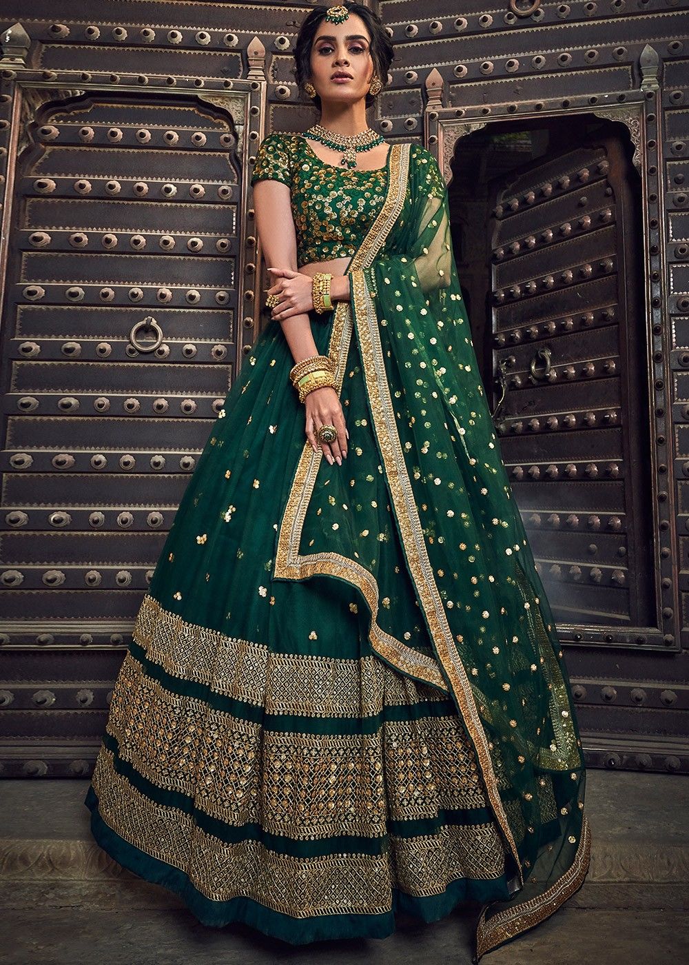 Fully Lined Sequins Embroidered Pear Green Lehenga LLCV110773