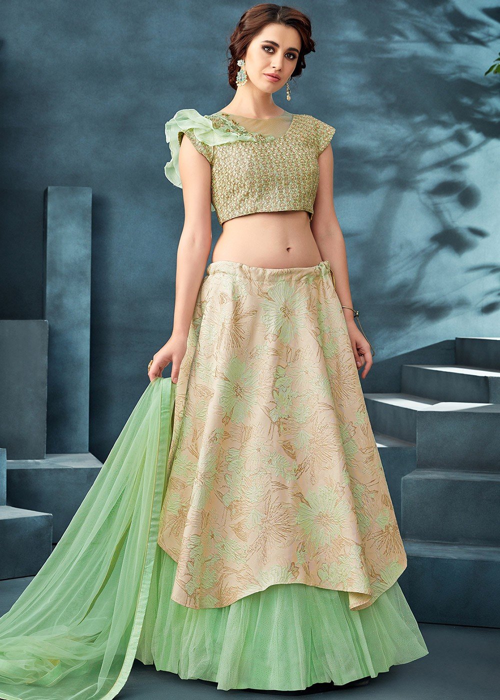 Green-cream Lehenga Choli for Women Ready to Wear Custom Size, Floral Print  Sabyasachi Designer, Indian Bridal Wedding Dress, USA UK Canada - Etsy  Ireland