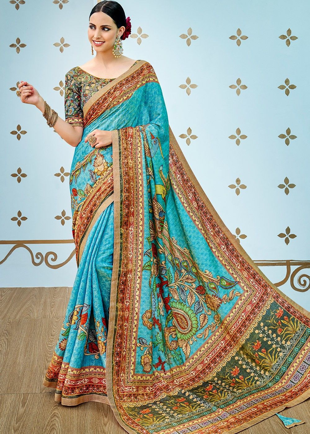 Details about   Banarasi Silk,multi-colored Saree With Blouse Piece Blue