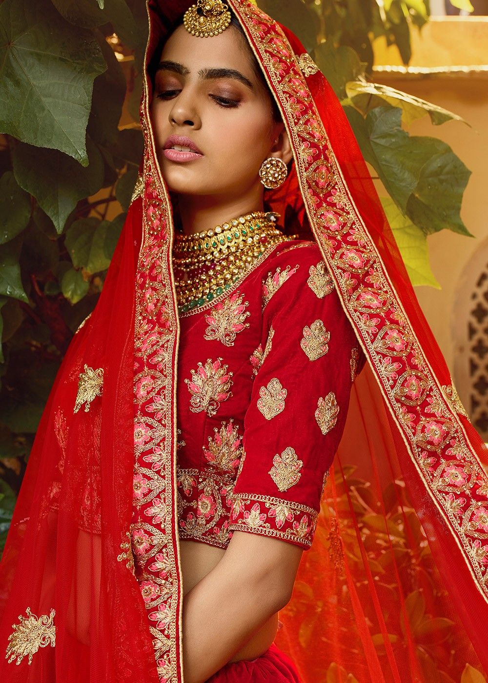 Buy Royal Look Red Velvet Bridal Wear Embroidery Work Two Dupatta Lehenga  Choli Online From Wholesalez.
