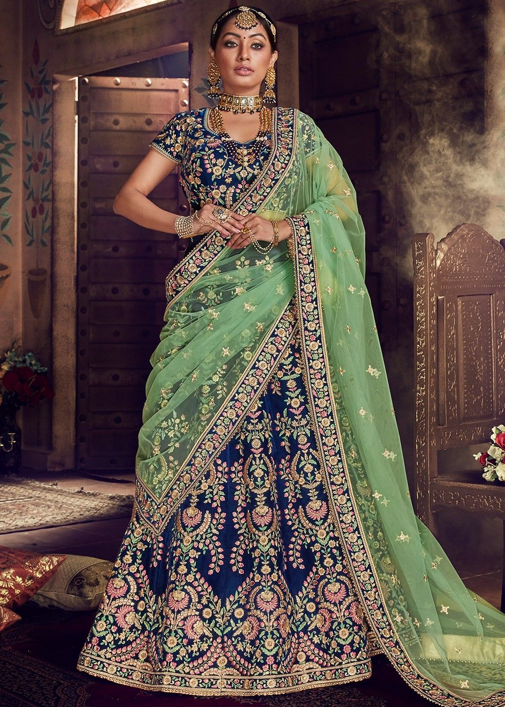 Buy Sky-Blue Sequines Embroidery Net Party Wear Lehenga Choli From Ethnic  Plus