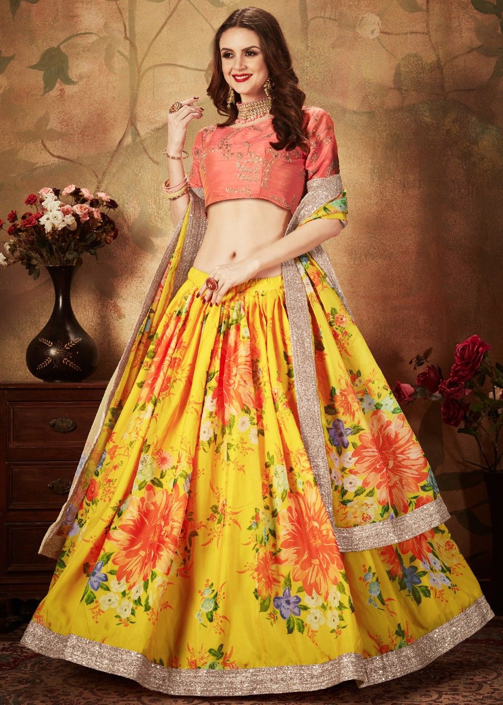 Rose Pink Floral Lehenga | Girls Lehenga Choli Ethnic Wear | Floral Print  Lehenga Choli | Indian Party Wear | Chaniya Choli | Indian Wear - Little  Orhni