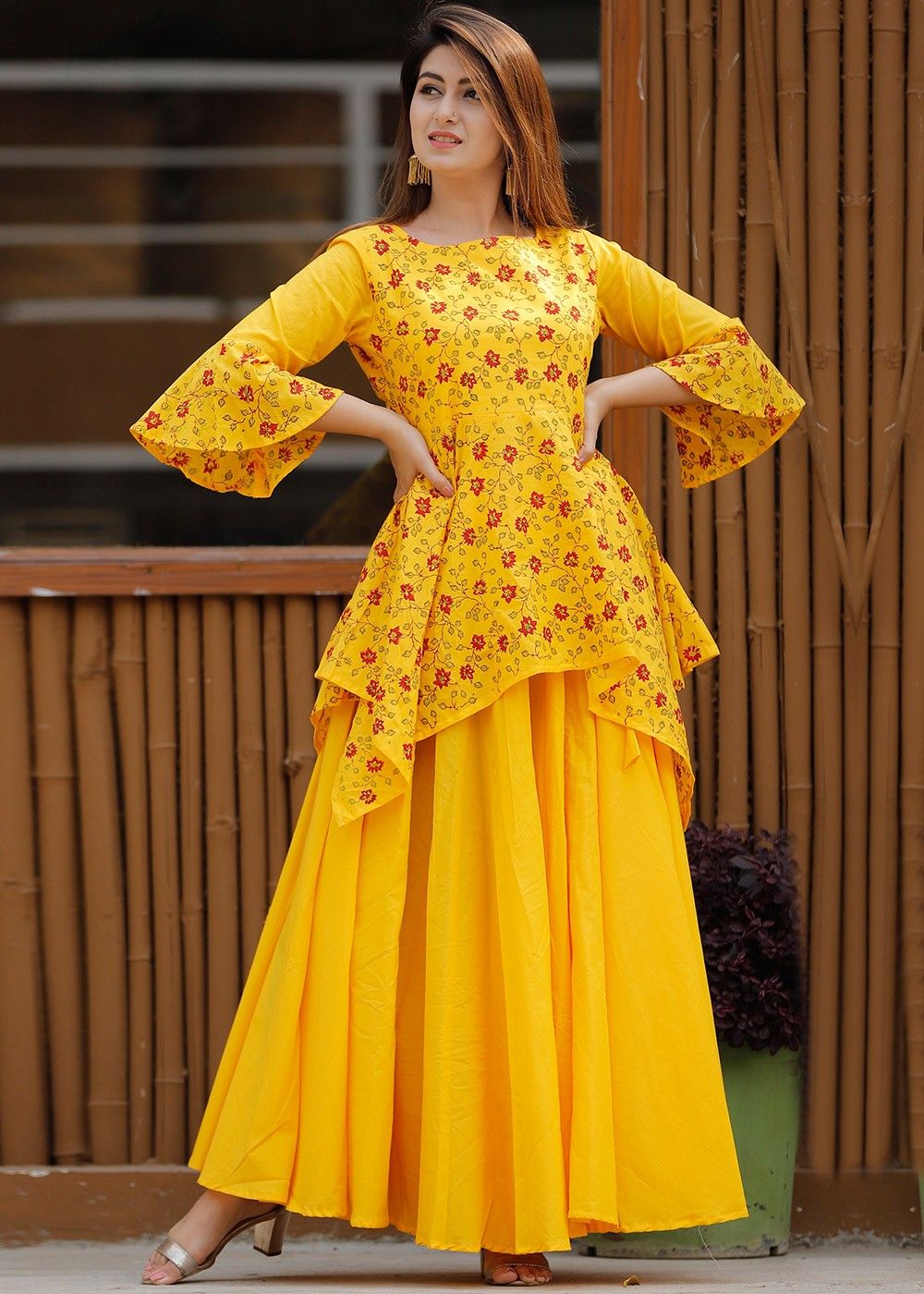 Yellow Georgette ALine Kurti Lucknow Chikankari Kurta