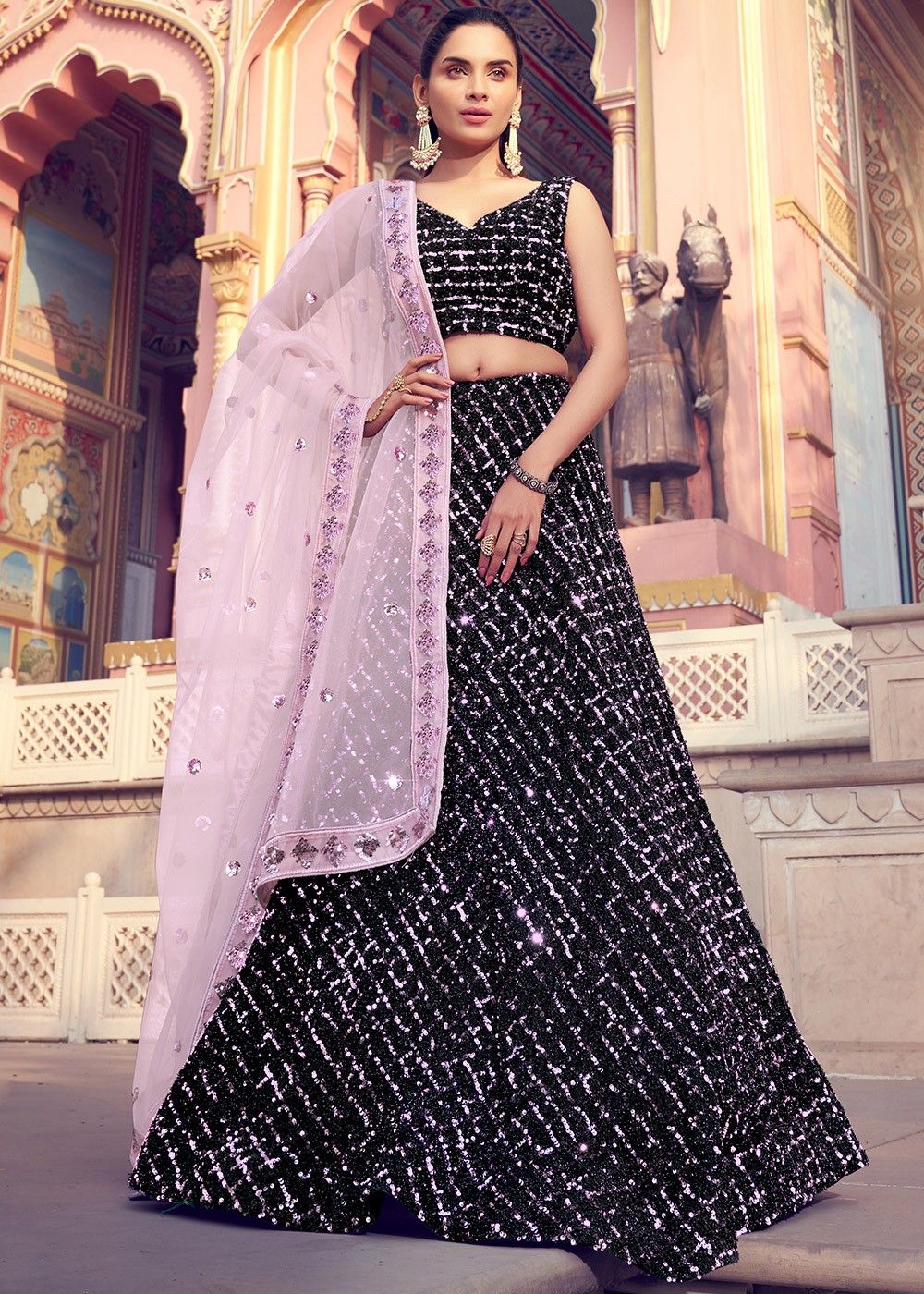Black & Multi Color Pink Sequin Lehenga Choli – Roop Sari Palace