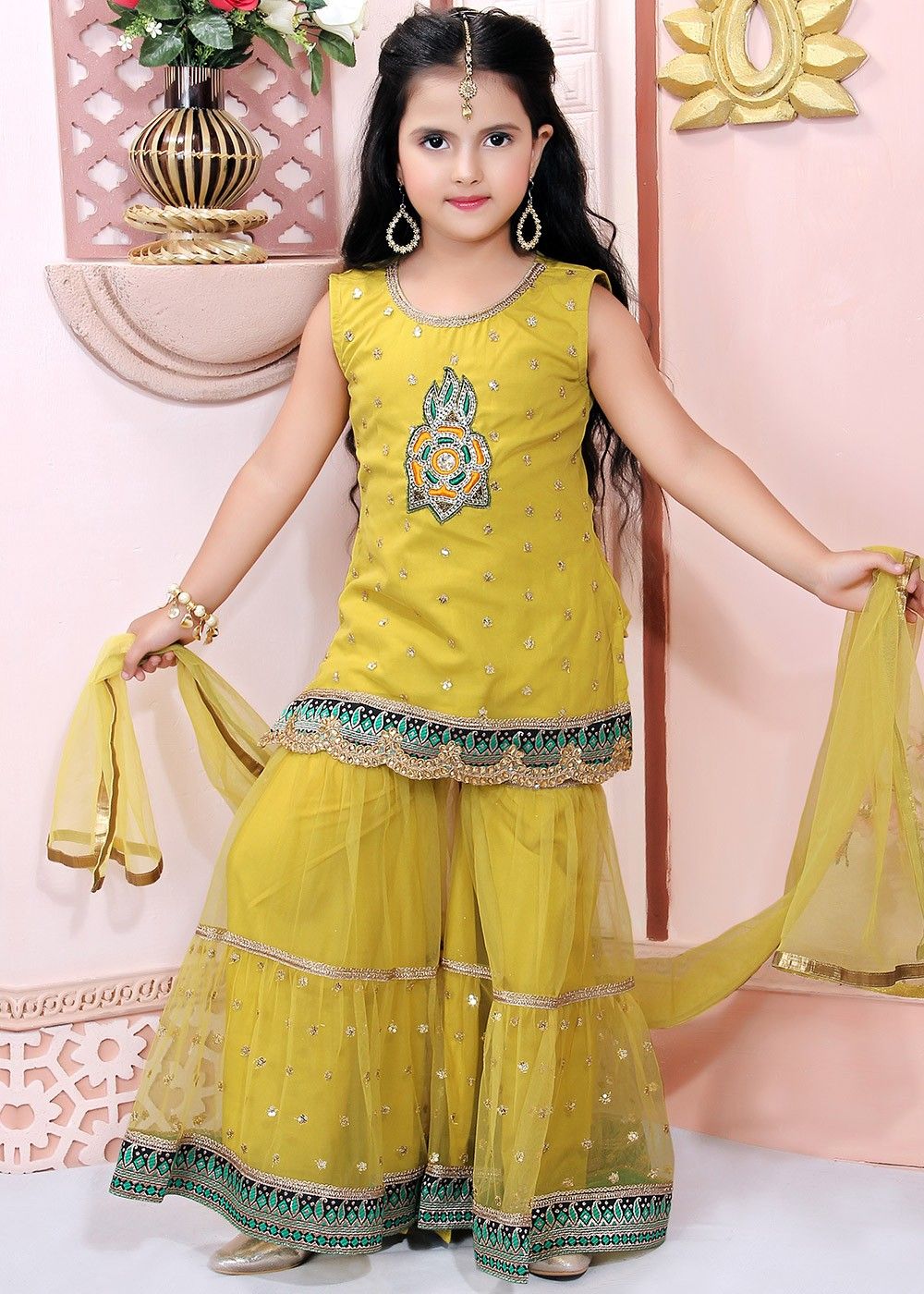 Buy Pista Green Silk Sharara Suit set with Embroidery KALKI Fashion India-nextbuild.com.vn