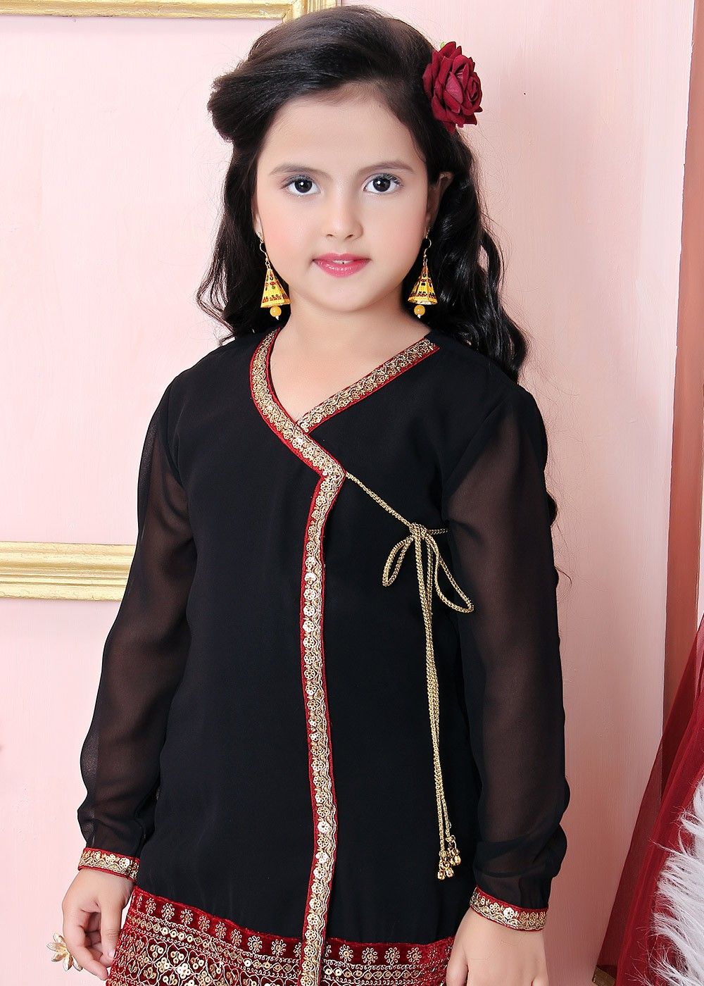 Black Readymade Angrakha Style Kids Gharara Suit 217KW08
