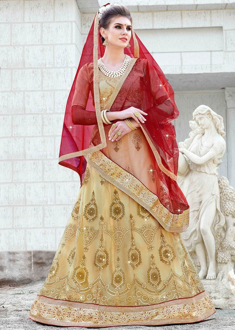 Trendy Red Colored Tapeta Silk Golden Border Lehenga Choli For Wedding Wear  - RJ Fashion