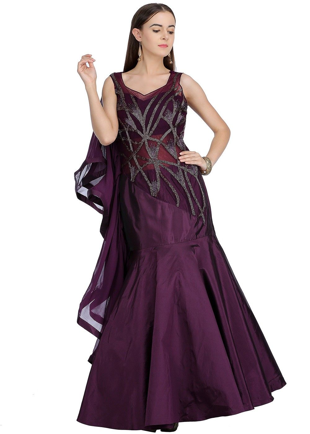 Purple Embellished Flared Indo Western Gown 220GW04
