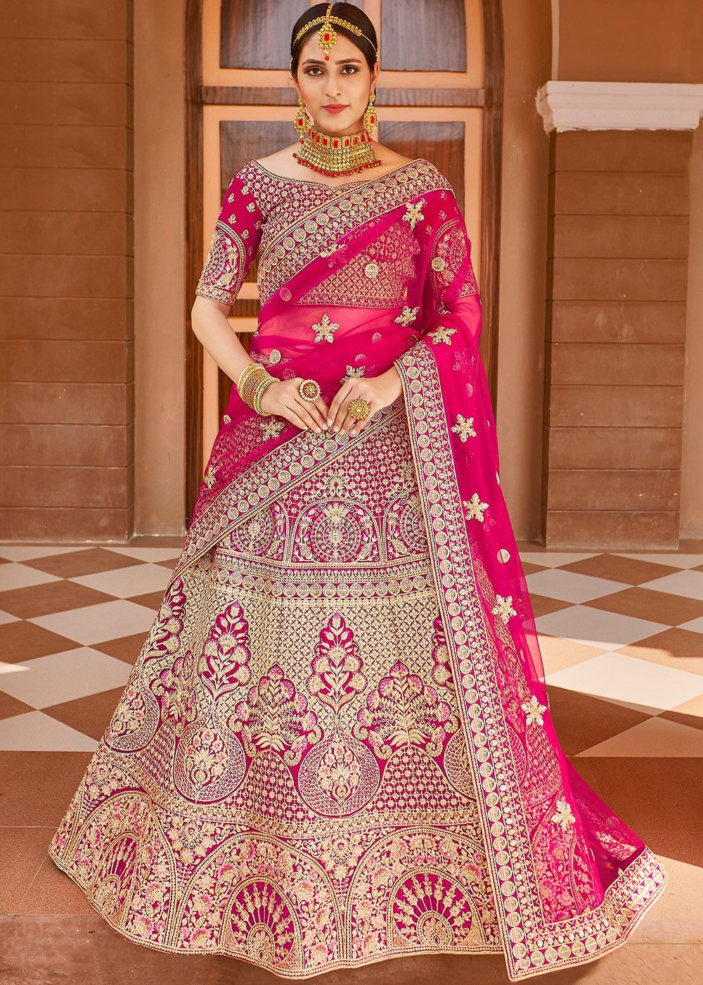 Flattering Red Colored Designer Bridal Wear Embroidered Lehenga Choli |  Bridal Double Dupatta Lehenga | Zeel Clothing