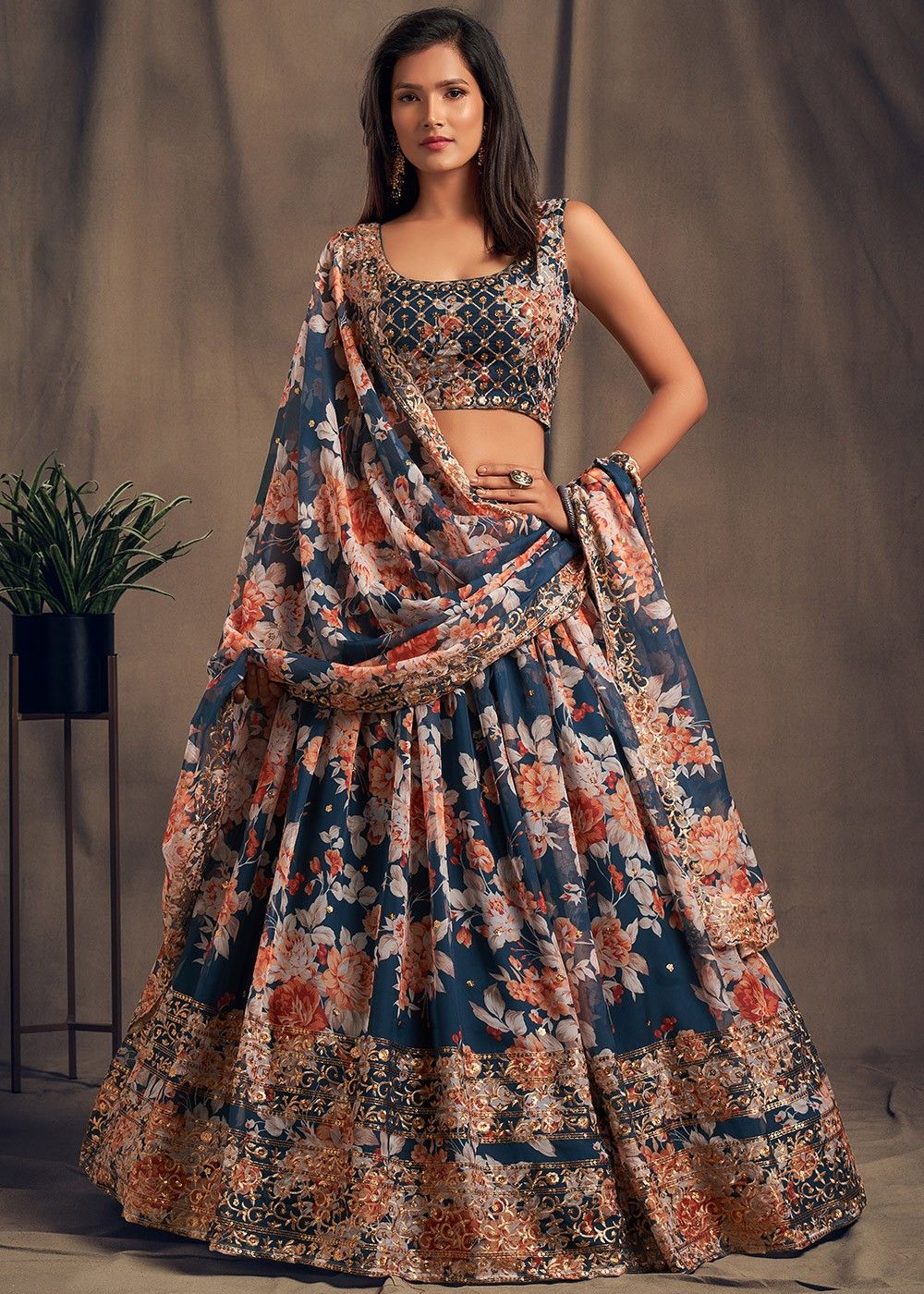 Indian Designer Organza Lehenga Choli Dupatta wedding party wear saree sari silk 