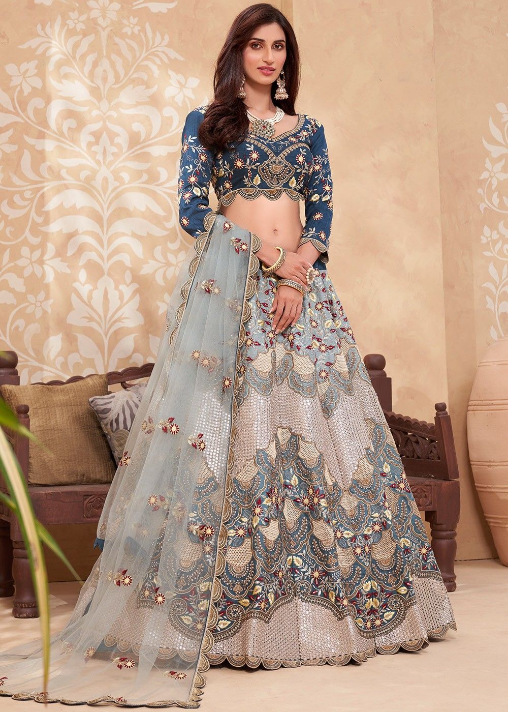Buy Soft Net Wedding Wear Lehenga Choli In Grey Color Online - LLCV01987|  Andaaz Fashion