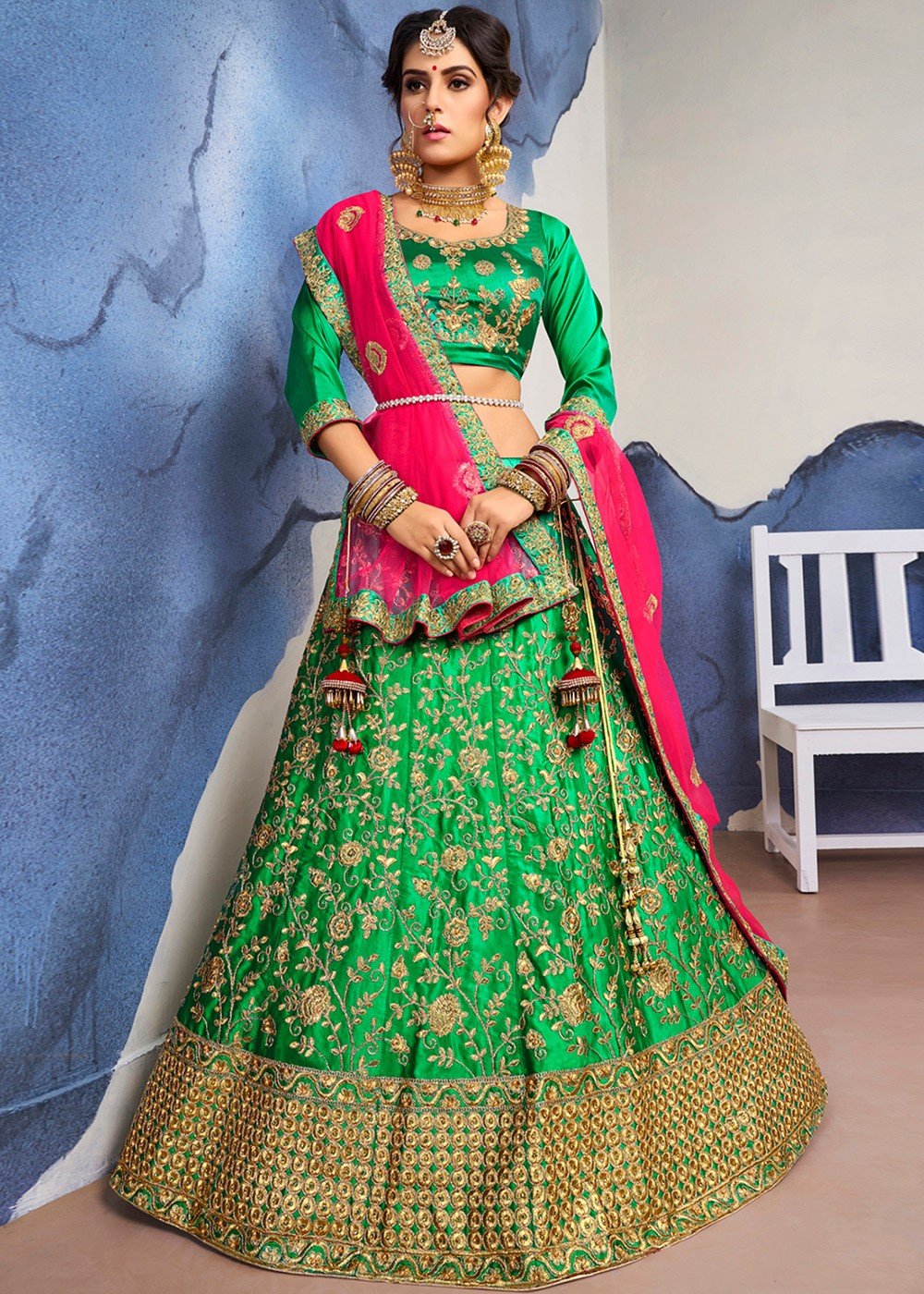 Buy Rani Pink Lehenga Choli With Floral Print And Small Sequin-Stone Work  KALKI Fashion India