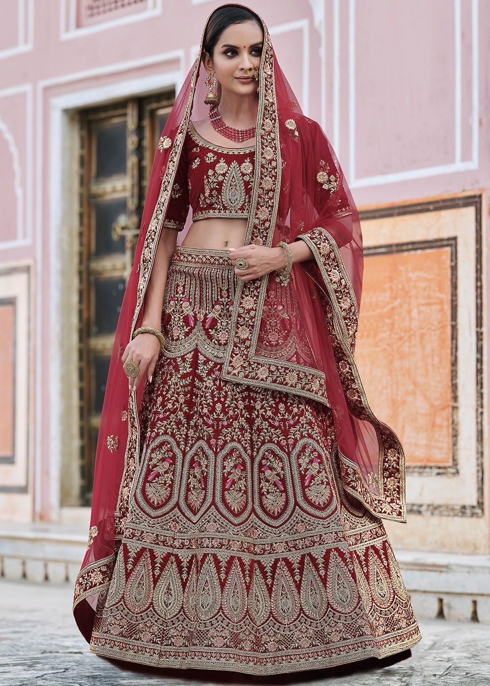 Black Red Lehenga Choli for Pakistani Bridal Dresses – Nameera by Farooq