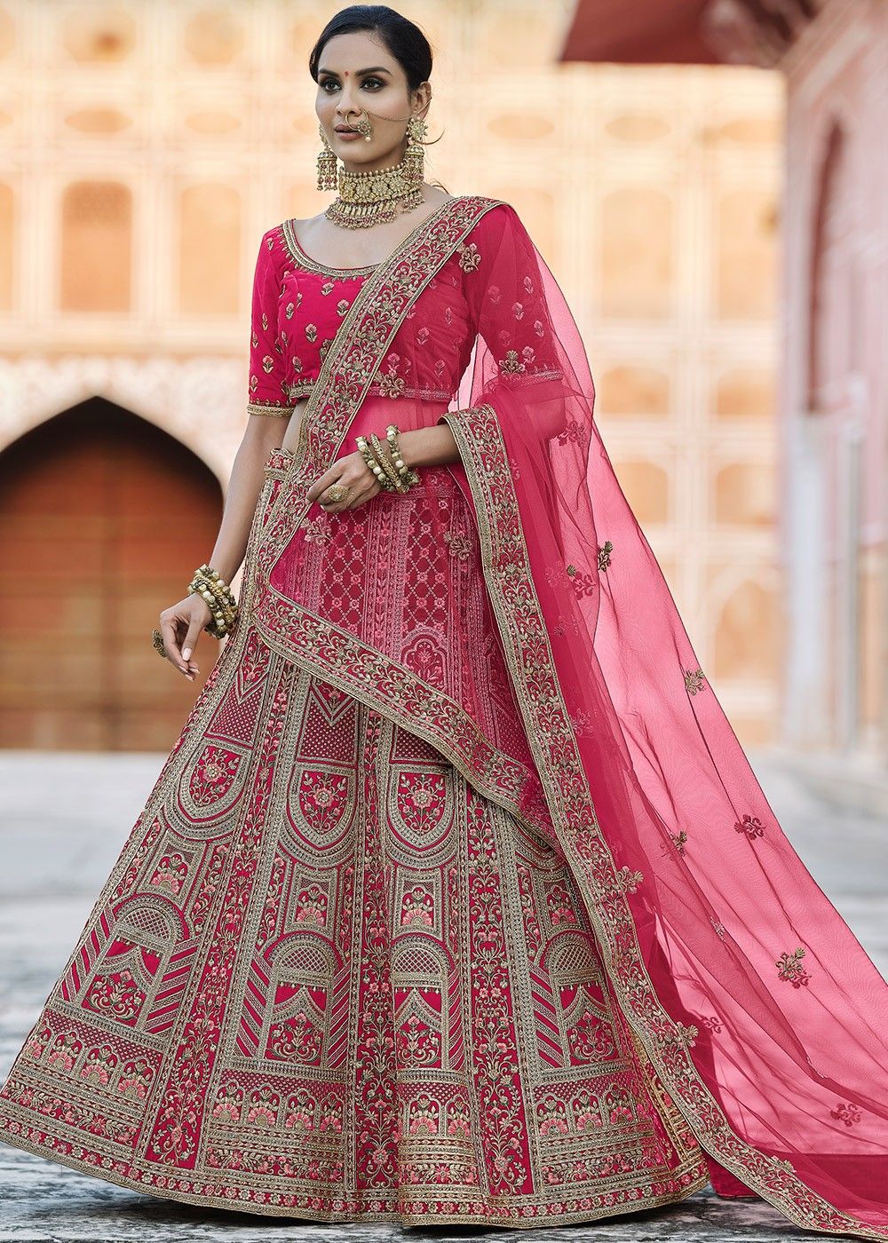 BridalTrunk - Online Indian Multi Designer Fashion Shopping Dark pink  bridal lehenga