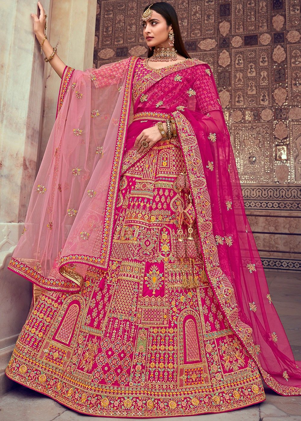 Pink Bridal Lehenga Choli With Net ...
